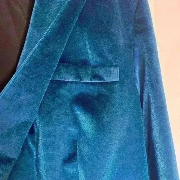 Self Portrait Blue Velvet Shawl Blazer Size Large - Picture 6 of 16